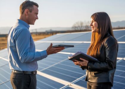 solar panel salesperson meeting customer